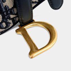 Pre Owned Dior Navy Blue Fabric Oblique Mini Saddle Strap Bag