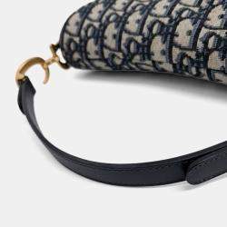 Pre Owned Dior Navy Blue Fabric Oblique Mini Saddle Strap Bag