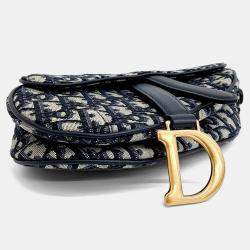 Pre Owned Dior Navy Blue Fabric Oblique Mini Saddle Strap Bag