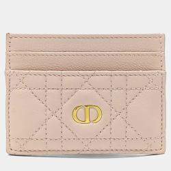 Pre Owned Dior Pink Leather Caro Card Holder