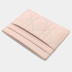 Pre Owned Dior Pink Leather Caro Card Holder
