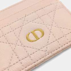 Pre Owned Dior Pink Leather Caro Card Holder