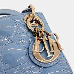 Pre Owned Dior Blue Leather Patent Micro Lady Bag
