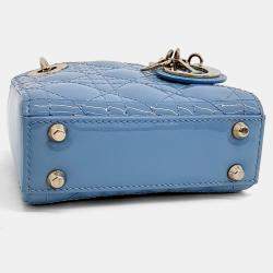 Pre Owned Dior Blue Leather Patent Micro Lady Bag