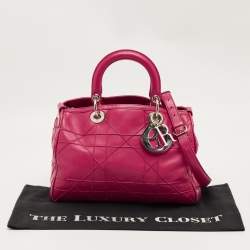 Pre Owned Dior Magenta Cannage Leather Granville Polochon Satchel