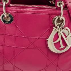 Pre Owned Dior Magenta Cannage Leather Granville Polochon Satchel