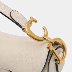 Pre Owned Dior White Mini Grained Calfskin Saddle Bag