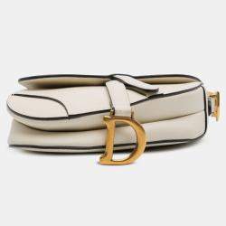 Pre Owned Dior White Mini Grained Calfskin Saddle Bag