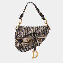 Pre Owned Dior Blue Oblique Embroidered Canvas Saddle Bag