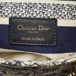 Pre Owned Dior Navy Blue/White Embroidered Canvas Medium Toile de Jouy Lady D-Lite Tote