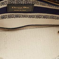 Pre Owned Dior Navy Blue/White Embroidered Canvas Medium Toile de Jouy Lady D-Lite Tote