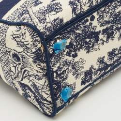 Pre Owned Dior Navy Blue/White Embroidered Canvas Medium Toile de Jouy Lady D-Lite Tote