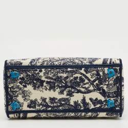 Pre Owned Dior Navy Blue/White Embroidered Canvas Medium Toile de Jouy Lady D-Lite Tote