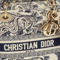 Pre Owned Dior Navy Blue/White Embroidered Canvas Medium Toile de Jouy Lady D-Lite Tote