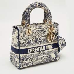 Pre Owned Dior Navy Blue/White Embroidered Canvas Medium Toile de Jouy Lady D-Lite Tote
