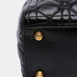 Pre Owned Dior Black Large Crinkled Patent Cannage Lady Dior