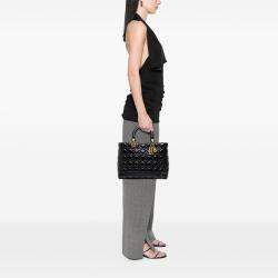 Pre Owned Dior Black Large Crinkled Patent Cannage Lady Dior