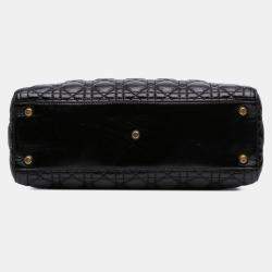 Pre Owned Dior Black Large Crinkled Patent Cannage Lady Dior