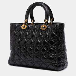 Pre Owned Dior Black Large Crinkled Patent Cannage Lady Dior