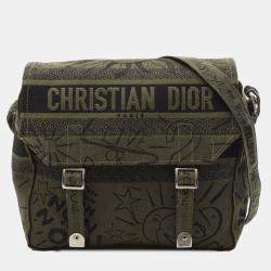 Pre Owned Dior Green Large Embroidered Canvas Graffiti Diorcamp Messenger Bag