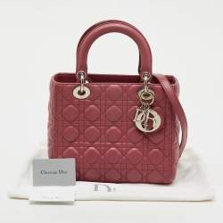 Pre Owned Dior Rose Pink Cannage Leather Medium Lady Dior Tote