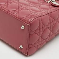 Pre Owned Dior Rose Pink Cannage Leather Medium Lady Dior Tote
