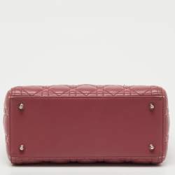 Pre Owned Dior Rose Pink Cannage Leather Medium Lady Dior Tote