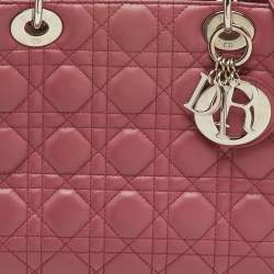 Pre Owned Dior Rose Pink Cannage Leather Medium Lady Dior Tote
