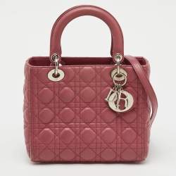 Pre Owned Dior Rose Pink Cannage Leather Medium Lady Dior Tote