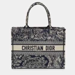 Pre Owned Dior Navy Blue/Beige Toile De Jouy Embroidered Canvas Medium Book Tote