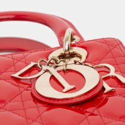 Pre Owned Dior Red Medium Patent Cannage Lady Dior