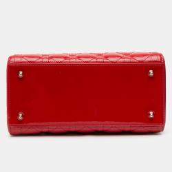 Pre Owned Dior Red Medium Patent Cannage Lady Dior