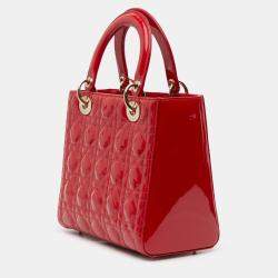 Pre Owned Dior Red Medium Patent Cannage Lady Dior