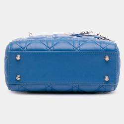 Pre Owned Dior Blue Mini Lambskin Cannage Lady Dior