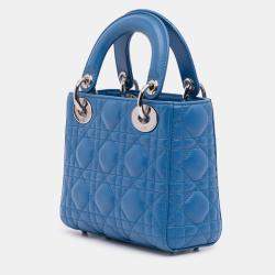 Pre Owned Dior Blue Mini Lambskin Cannage Lady Dior