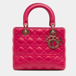 Pre Owned Dior Pink Medium Lambskin Cannage Lady Dior