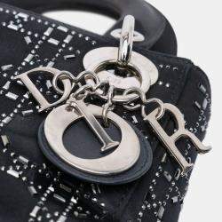 Pre Owned Dior Black Mini Satin Cannage Strass Crystal Embellished Lady Dior