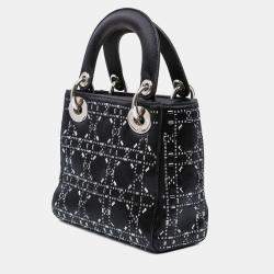 Pre Owned Dior Black Mini Satin Cannage Strass Crystal Embellished Lady Dior