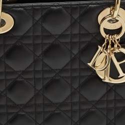 Pre Owned Dior Black Cannage Leather Medium Lady Dior Tote