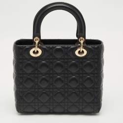 Pre Owned Dior Black Cannage Leather Medium Lady Dior Tote