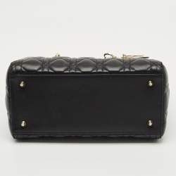 Pre Owned Dior Black Cannage Leather Medium Lady Dior Tote