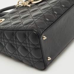 Pre Owned Dior Black Cannage Leather Medium Lady Dior Tote