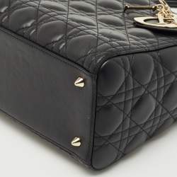 Pre Owned Dior Black Cannage Leather Medium Lady Dior Tote
