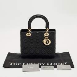 Pre Owned Dior Black Cannage Leather Medium Lady Dior Tote