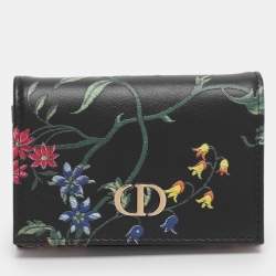 Pre Owned Dior Black Leather Petites Fleurs Embroidered Caro Glycine Wallet
