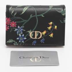 Pre Owned Dior Black Leather Petites Fleurs Embroidered Caro Glycine Wallet