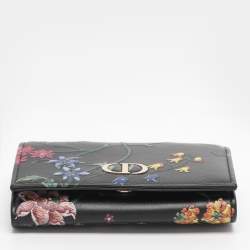 Pre Owned Dior Black Leather Petites Fleurs Embroidered Caro Glycine Wallet