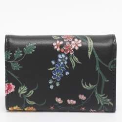 Pre Owned Dior Black Leather Petites Fleurs Embroidered Caro Glycine Wallet