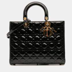 Pre Owned Dior Black Large Patent Cannage Lady Dior