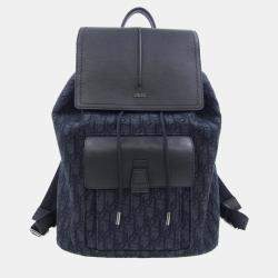 Pre Owned Christian Dior Leather Canvas Navy Backpack